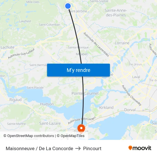 Maisonneuve / De La Concorde to Pincourt map
