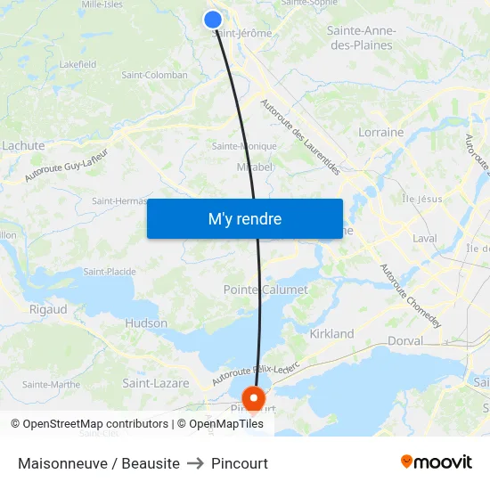 Maisonneuve / Beausite to Pincourt map