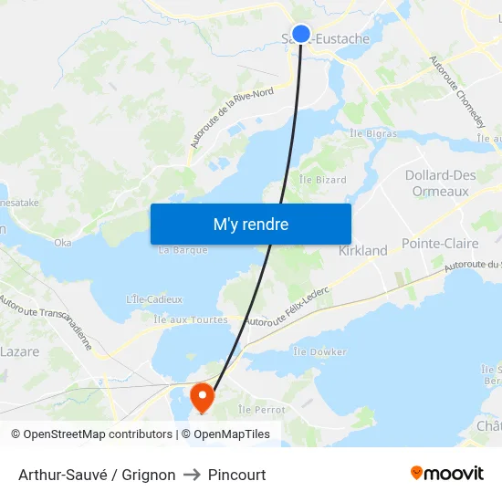 Arthur-Sauvé / Grignon to Pincourt map