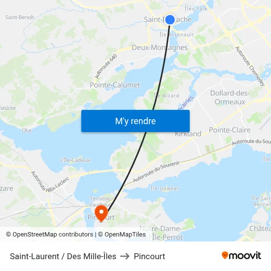 Saint-Laurent / Des Mille-Îles to Pincourt map
