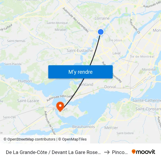 De La Grande-Côte / Devant La Gare Rosemère to Pincourt map