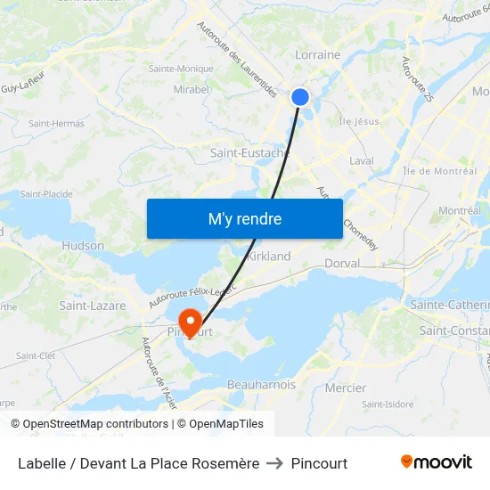 Labelle / Devant La Place Rosemère to Pincourt map