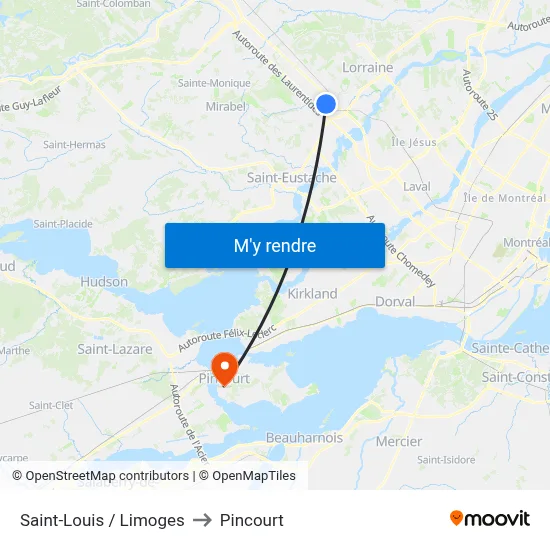 Saint-Louis / Limoges to Pincourt map