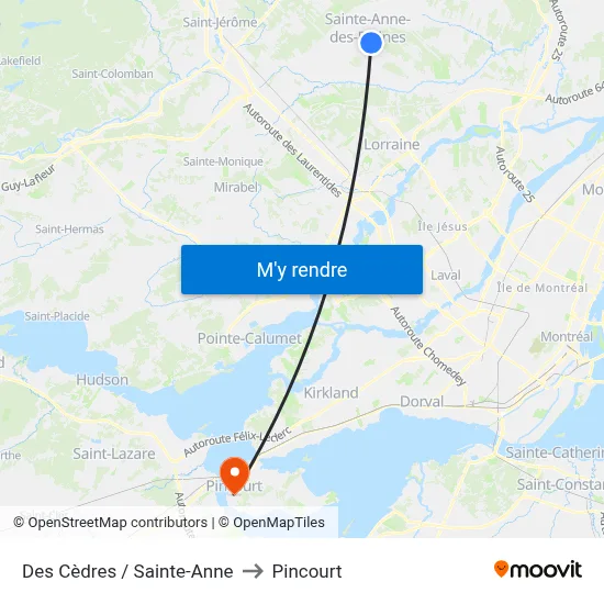 Des Cèdres / Sainte-Anne to Pincourt map