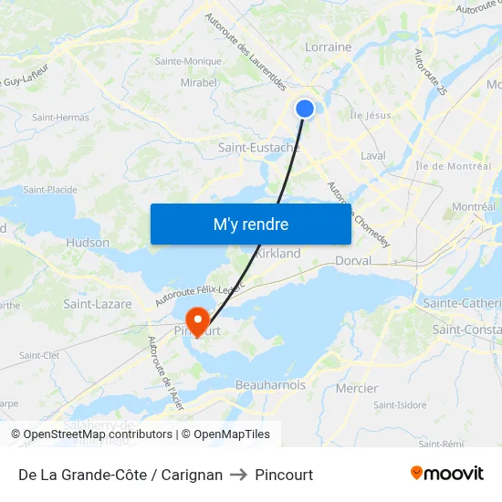 De La Grande-Côte / Carignan to Pincourt map