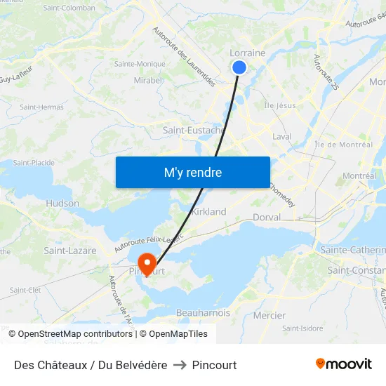 Des Châteaux / Du Belvédère to Pincourt map