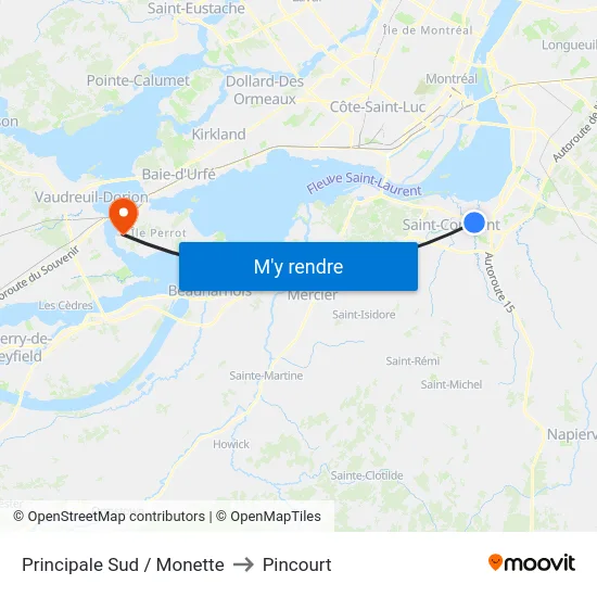 Principale Sud / Monette to Pincourt map