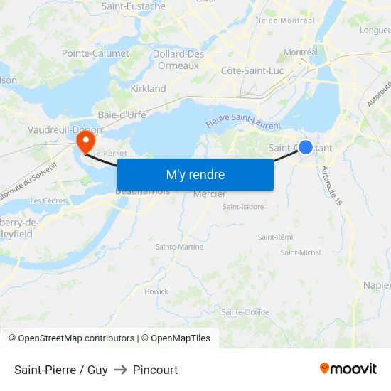 Saint-Pierre / Guy to Pincourt map