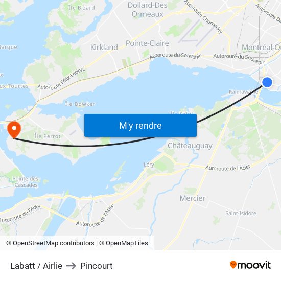 Labatt / Airlie to Pincourt map