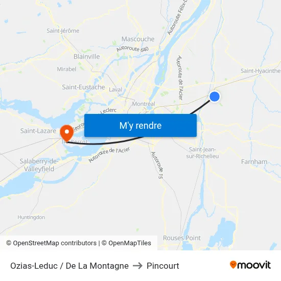 Ozias-Leduc / De La Montagne to Pincourt map