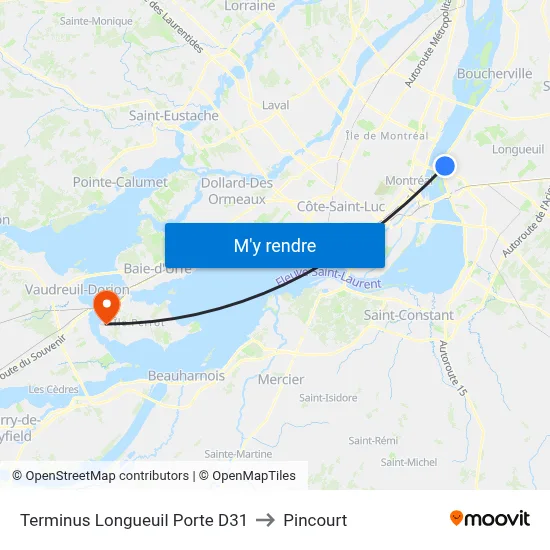 Terminus Longueuil Porte D31 to Pincourt map