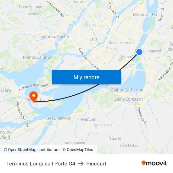 Terminus Longueuil Porte G4 to Pincourt map