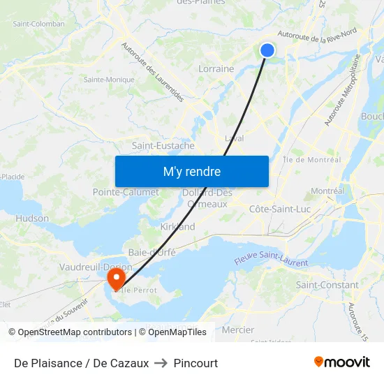 De Plaisance / De Cazaux to Pincourt map