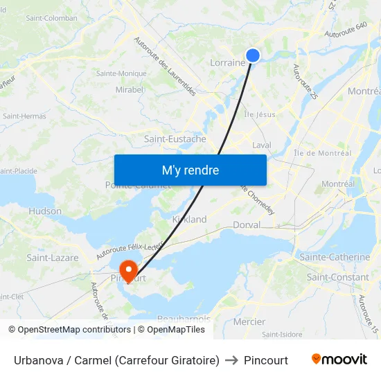 Urbanova / Carmel (Carrefour Giratoire) to Pincourt map