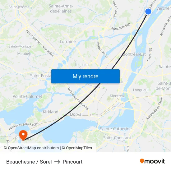 Beauchesne / Sorel to Pincourt map