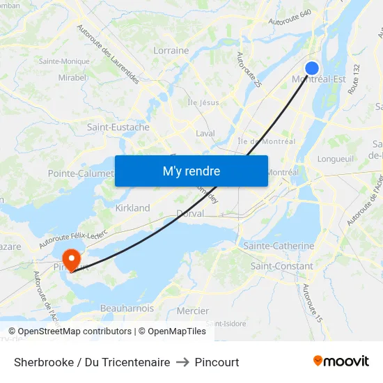 Sherbrooke / Du Tricentenaire to Pincourt map