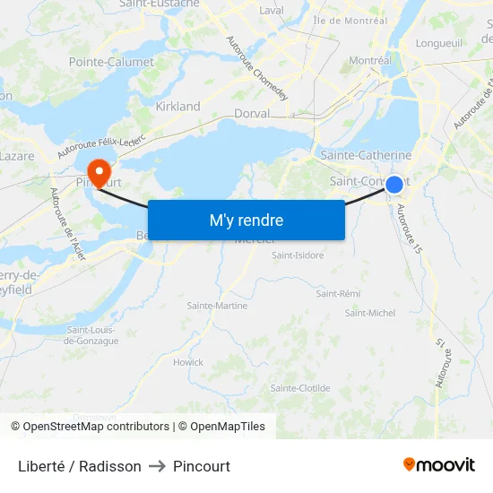 Liberté / Radisson to Pincourt map