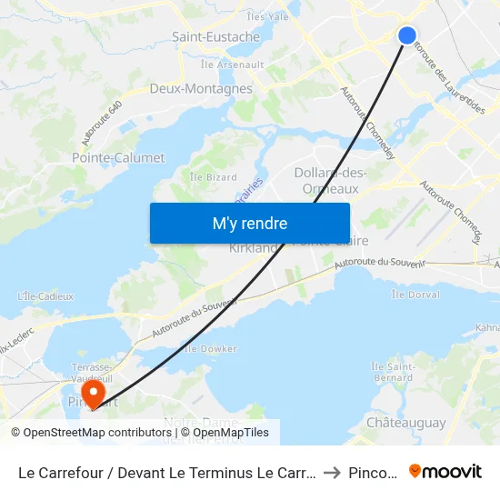 Le Carrefour / Devant Le Terminus Le Carrefour to Pincourt map