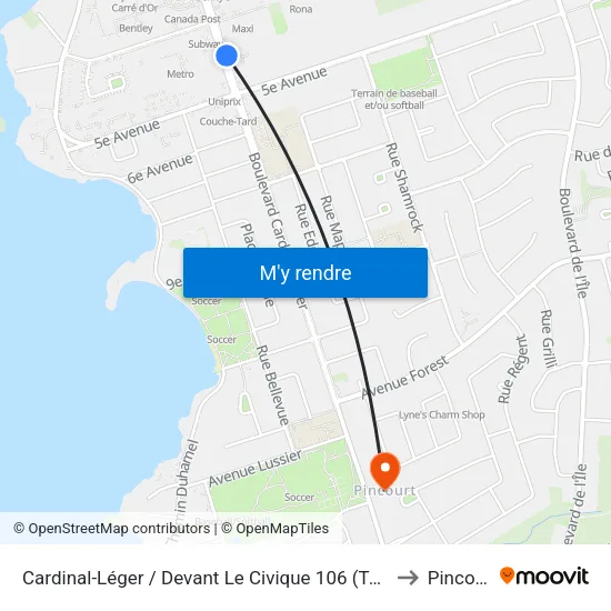 Cardinal-Léger / Devant Le Civique 106 (Tabagie) to Pincourt map