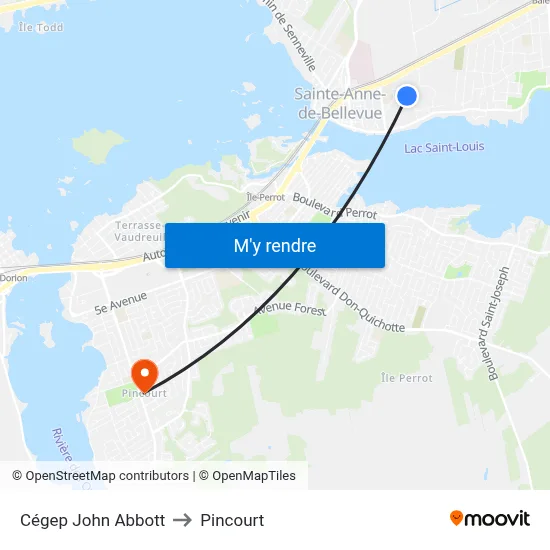 Cégep John Abbott to Pincourt map