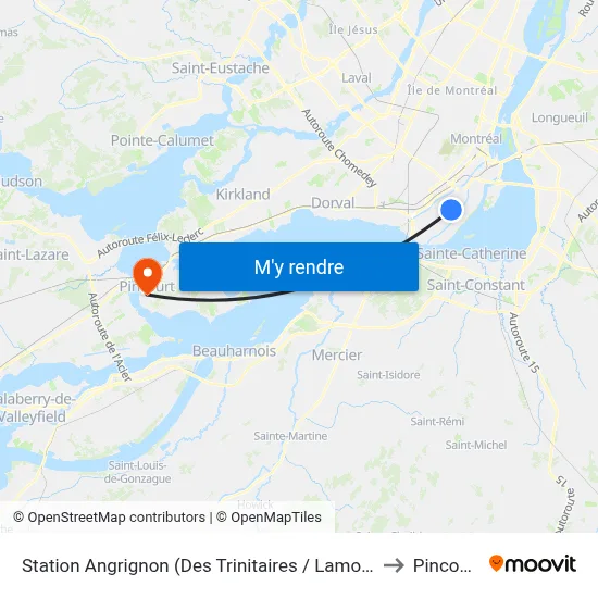Station Angrignon (Des Trinitaires / Lamont) to Pincourt map