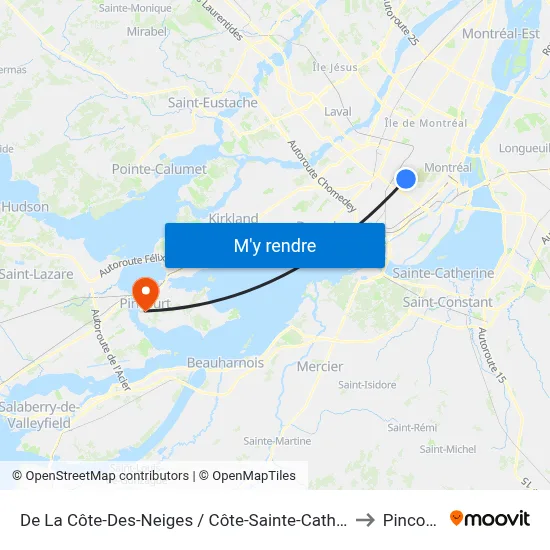 De La Côte-Des-Neiges / Côte-Sainte-Catherine to Pincourt map