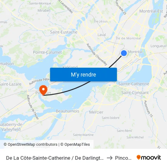 De La Côte-Sainte-Catherine / De Darlington to Pincourt map