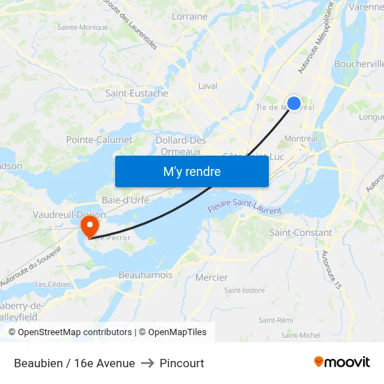 Beaubien / 16e Avenue to Pincourt map