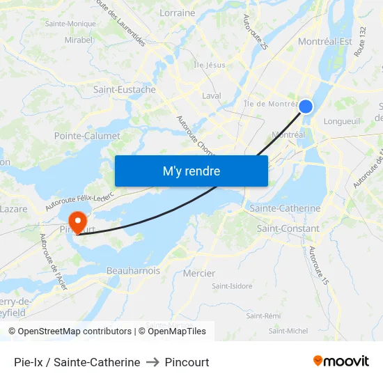 Pie-Ix / Sainte-Catherine to Pincourt map