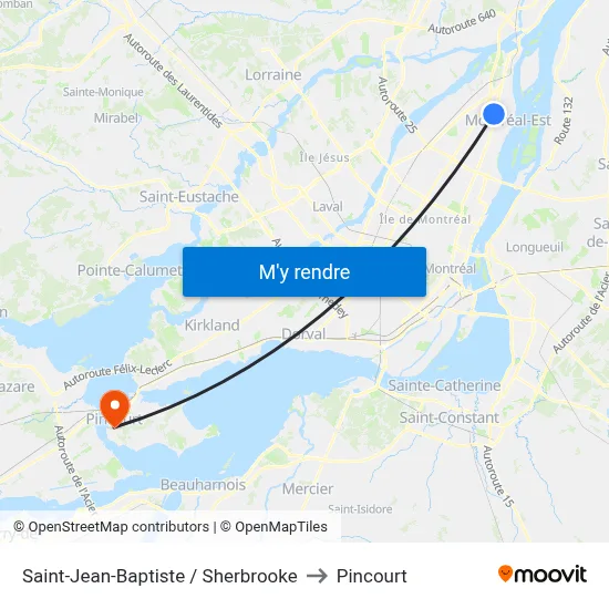 Saint-Jean-Baptiste / Sherbrooke to Pincourt map