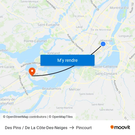 Des Pins / De La Côte-Des-Neiges to Pincourt map