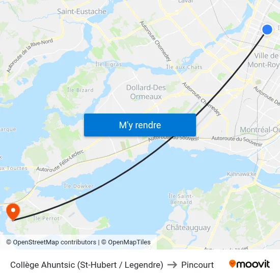 Collège Ahuntsic (St-Hubert / Legendre) to Pincourt map