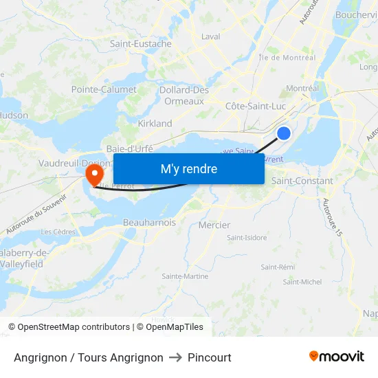 Angrignon / Tours Angrignon to Pincourt map