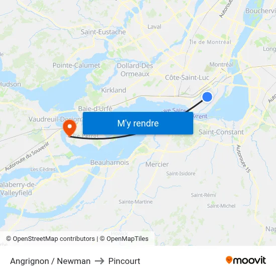 Angrignon / Newman to Pincourt map