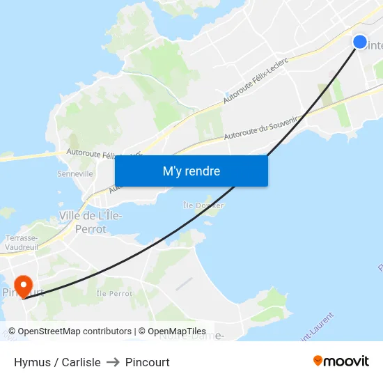 Hymus / Carlisle to Pincourt map