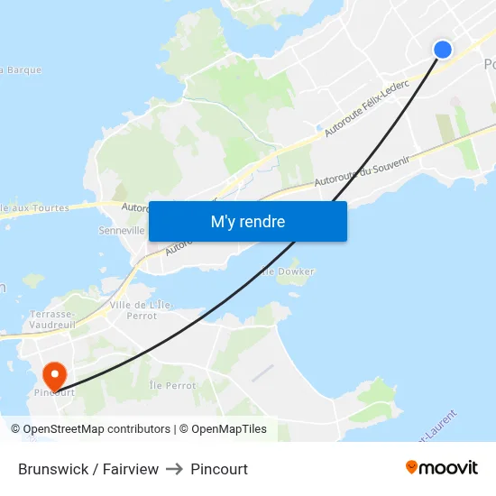 Brunswick / Fairview to Pincourt map