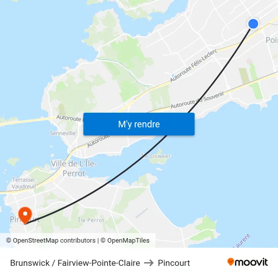 Brunswick / Fairview-Pointe-Claire to Pincourt map