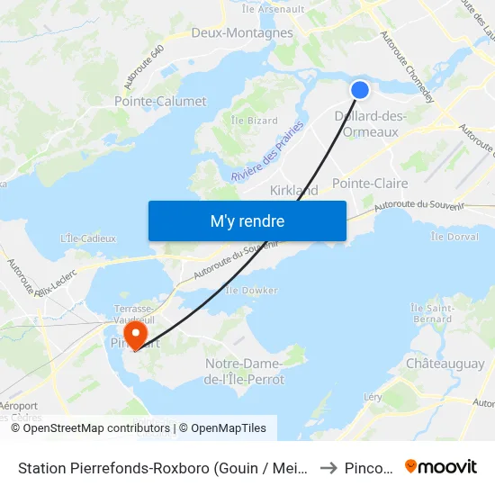 Station Pierrefonds-Roxboro (Gouin / Meighen) to Pincourt map