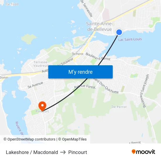 Lakeshore / Macdonald to Pincourt map