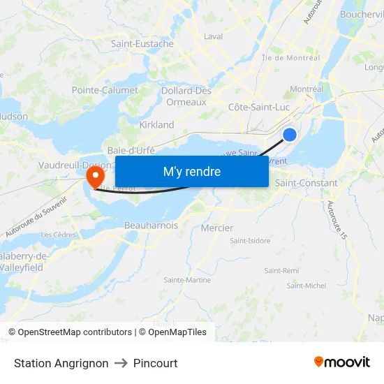 Station Angrignon to Pincourt map