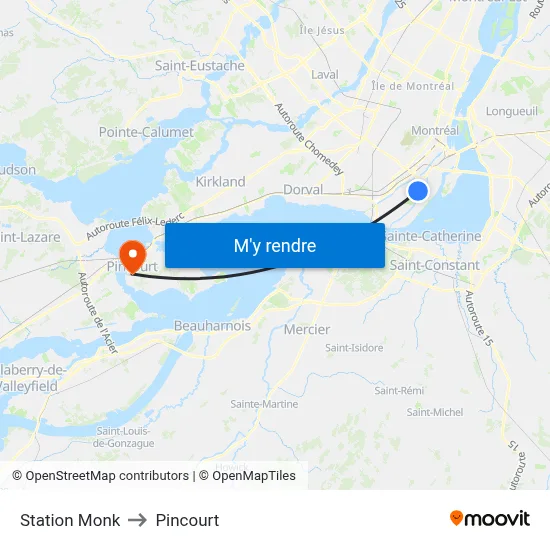 Station Monk to Pincourt map