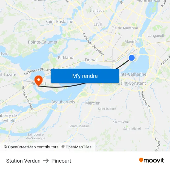 Station Verdun to Pincourt map