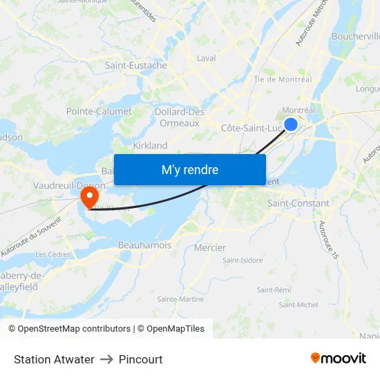 Station Atwater to Pincourt map