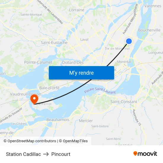 Station Cadillac to Pincourt map