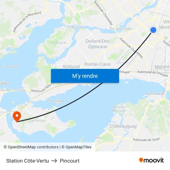 Station Côte-Vertu to Pincourt map