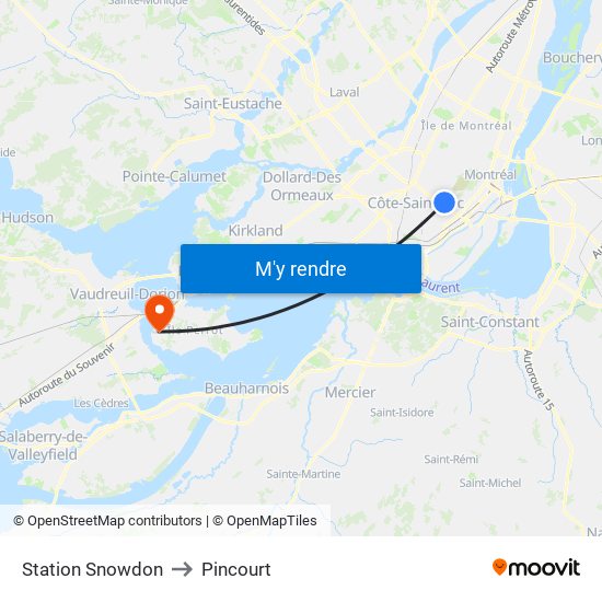 Station Snowdon to Pincourt map