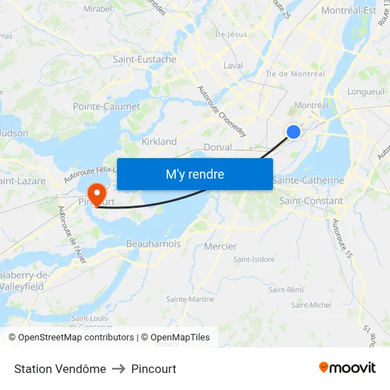 Station Vendôme to Pincourt map