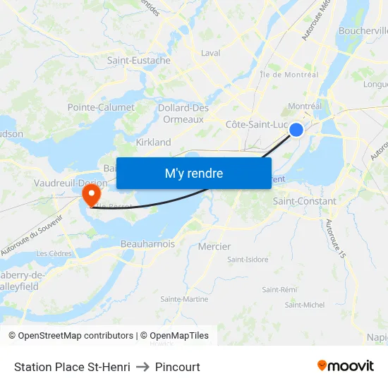 Station Place St-Henri to Pincourt map