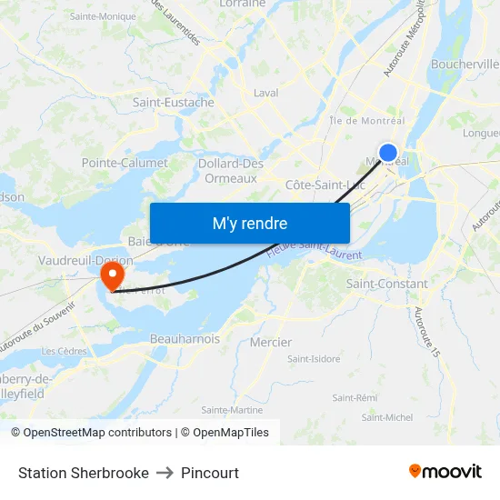 Station Sherbrooke to Pincourt map