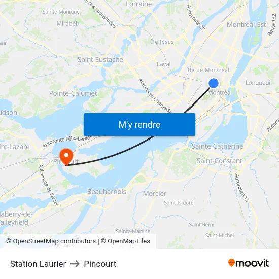 Station Laurier to Pincourt map